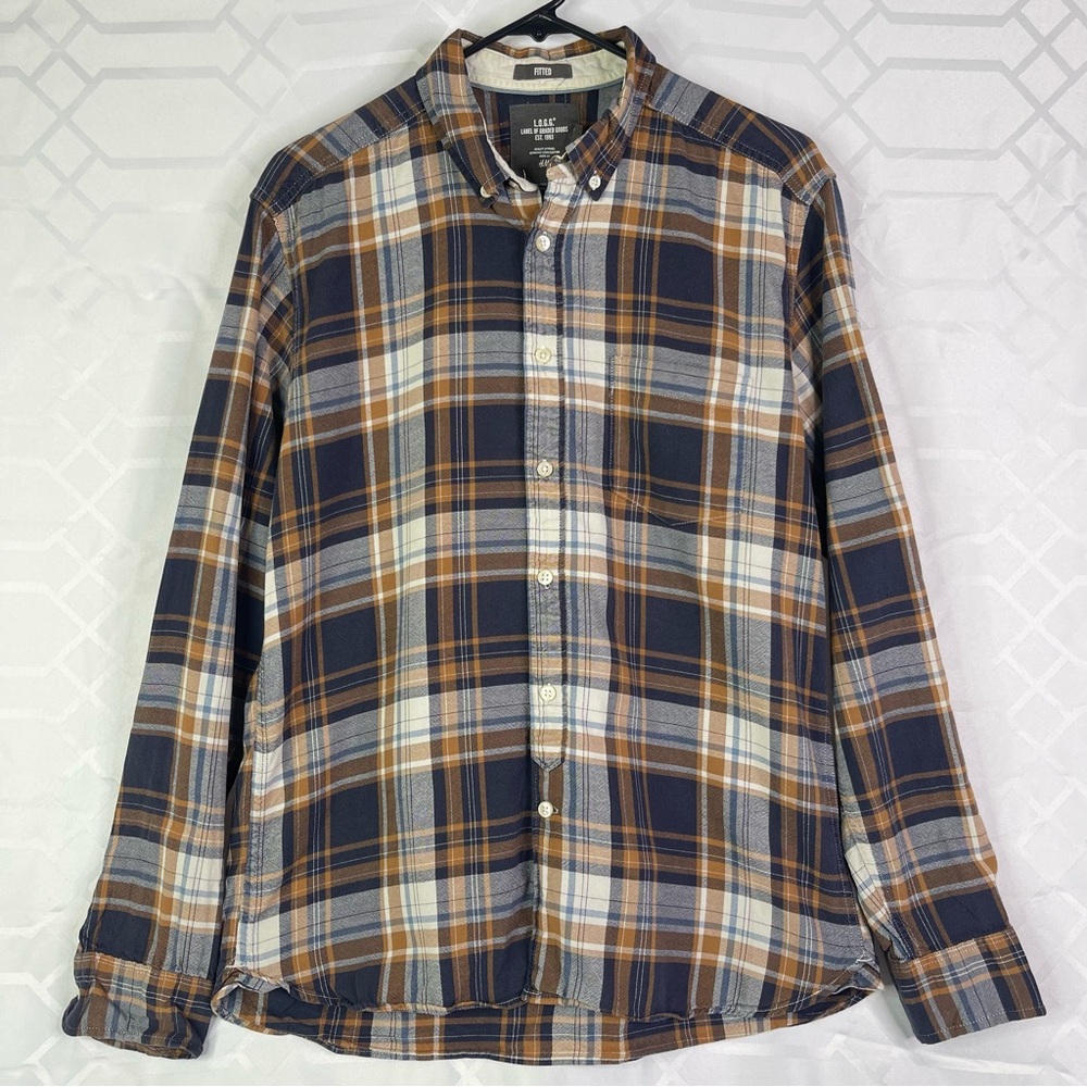 H&M Blue and Brown Casual Button Down Shirt Men’s Size Medium 100% cotton